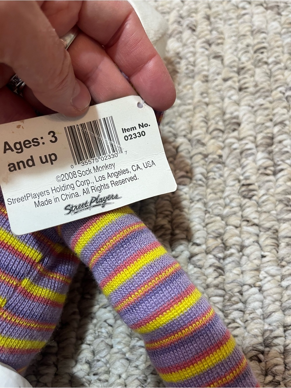 Striped Purple & Yellow Sock Monkey Plush Toy - Unbranded NWT rare vintage - Picture 9 of 11